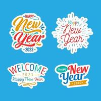 Happy New Year Lettering Label Set vector