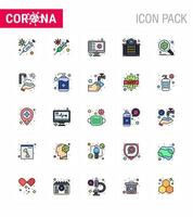 Coronavirus Precaution Tips icon for healthcare guidelines presentation 25 Flat Color Filled Line icon pack such as security corona record bacteria medical viral coronavirus 2019nov disease Vecto