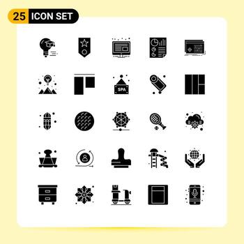 conjunto de pictogramas de 25 glifos sólidos simples de barras de documento estrella de página de archivo elementos de diseño vectorial editables vector