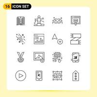 Pack of 16 Modern Outlines Signs and Symbols for Web Print Media such as shooting star online costume money internet Editable Vector Design Elements