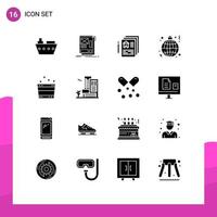 Mobile Interface Solid Glyph Set of 16 Pictograms of world hang development light pen Editable Vector Design Elements