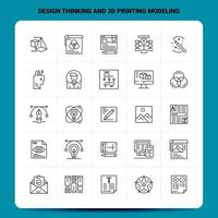 OutLine 25 Design Thinking And 3d Printing Modeling Icon set Vector Line Style Design Black Icons Set Linear pictogram pack Web and Mobile Business ideas design Vector Illustration