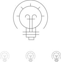 Bulb Energy Idea Solution Bold and thin black line icon set vector