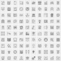 100 Universal Black Line Icons on White Background vector