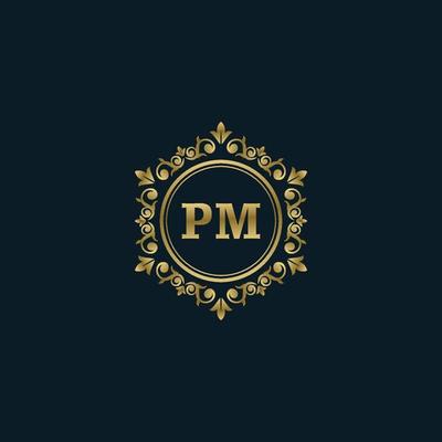 Letter PM logo with Luxury Gold template. Elegance logo vector