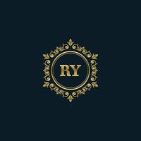 logotipo de letra ry con plantilla de oro de lujo. plantilla de vector de logotipo de elegancia.