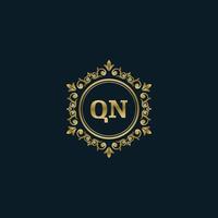 logotipo de letra qn con plantilla de oro de lujo. plantilla de vector de logotipo de elegancia.