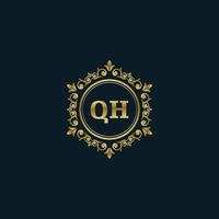 Letter QH logo with Luxury Gold template. Elegance logo vector template.