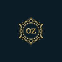 logotipo de letra oz con plantilla de oro de lujo. plantilla de vector de logotipo de elegancia.