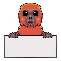 pequeño y lindo dibujo animado de orangután con cartel en blanco vector