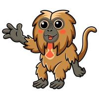 Cute little gelada monkey cartoon waving hand vector