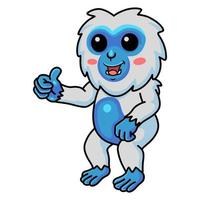 pequeño y lindo dibujo animado de yeti dando el pulgar hacia arriba vector