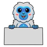 Cute little yeti cartoon holding blank sign vector