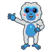 Cute little yeti cartoon waving hand vector