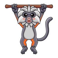 Cute zanzibar red colobus monkey cartoon hanging on tree vector