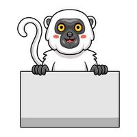 lindo, sifaka, lemur, mono, caricatura, tenencia, blanco vector