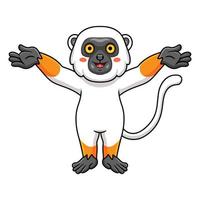 linda caricatura de mono lémur sifaka levantando las manos vector