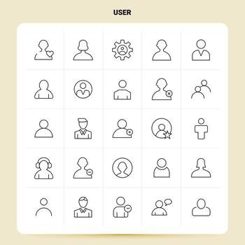 OutLine 25 User Icon set Vector Line Style Design Black Icons Set Linear pictogram pack Web and Mobile Business ideas design Vector Illustration