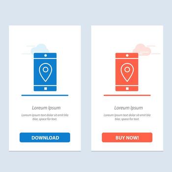 Application Mobile Mobile Application Location Map  Blue and Red Download and Buy Now web Widget Card Template vector