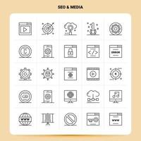 OutLine 25 Seo Media Icon set Vector Line Style Design Black Icons Set Linear pictogram pack Web and Mobile Business ideas design Vector Illustration