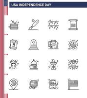 Set of 16 USA Day Icons American Symbols Independence Day Signs for invitation american sports text paper Editable USA Day Vector Design Elements