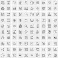 100 Universal Black Line Icons on White Background vector