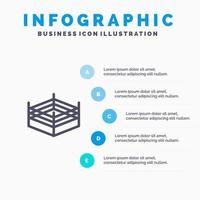 icono de línea de lucha de ring de boxeo con fondo de infografía de presentación de 5 pasos vector
