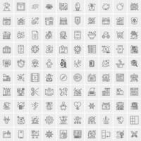 100 Universal Black Line Icons on White Background vector