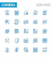 25 Blue Set of corona virus epidemic icons such as health list securitybox document platelets viral coronavirus 2019nov disease Vector Design Elements