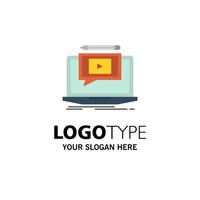 Laptop Player Screen Tutorial Video Business Logo Template Flat Color vector