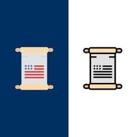 Scroll Text American Usa  Icons Flat and Line Filled Icon Set Vector Blue Background