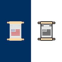 Scroll Text American Usa  Icons Flat and Line Filled Icon Set Vector Blue Background