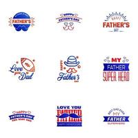 Set of Happy Fathers day elements 9 Blue and red Vector illustration Editable Vector Design Elements