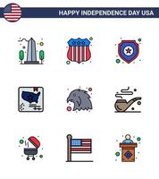 paquete de iconos de vector de stock de día americano 9 signos y símbolos de línea para mapa de escudo mundial de aves elementos de diseño de vector de día de estados unidos editable americano