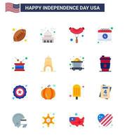 USA Happy Independence DayPictogram Set of 16 Simple Flats of drum day white date american Editable USA Day Vector Design Elements