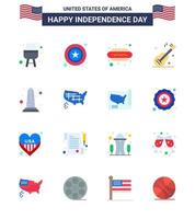 Set of 16 USA Day Icons American Symbols Independence Day Signs for sight landmark dog american music Editable USA Day Vector Design Elements