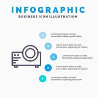 Projector Film Movie Multi Media Line icon with 5 steps presentation infographics Background vector