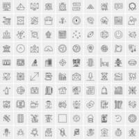 100 Universal Black Line Icons on White Background vector