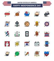 Happy Independence Day Pack of 25 Flat Filled Lines Signs and Symbols for howitzer big gun states muffin cake Editable USA Day Vector Design Elements