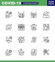 conjunto simple de covid19 protección azul 25 icono del paquete de iconos incluido caja de píldoras dentales cápsula de medicina coronavirus viral 2019nov elementos de diseño de vectores de enfermedades