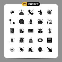 Set of 25 Vector Solid Glyphs on Grid for bulls eye money deny investment finance Editable Vector Design Elements