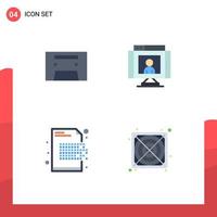 paquete de 4 signos y símbolos de iconos planos modernos para medios de impresión web, como elementos de diseño de vectores editables de encriptación de video de llamada de datos analógicos