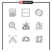 9 Outline concept for Websites Mobile and Apps science tube watch flask education Editable Vector Design Elements