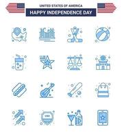 USA Happy Independence DayPictogram Set of 16 Simple Blues of ball america landmark american ice hockey Editable USA Day Vector Design Elements