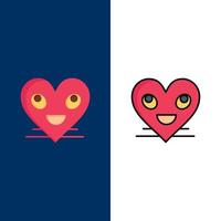 corazón emojis cara sonriente iconos de sonrisa plano y lleno de línea conjunto de iconos vector fondo azul