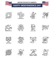 Set of 16 USA Day Icons American Symbols Independence Day Signs for st pipe bottle america flag day Editable USA Day Vector Design Elements