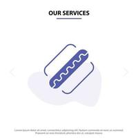 nuestros servicios america american hotdog estados icono de glifo sólido plantilla de tarjeta web vector