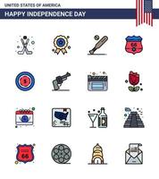 Flat Filled Line Pack of 16 USA Independence Day Symbols of american usa ball shield usa Editable USA Day Vector Design Elements