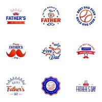 9 Blue and red Set of Vector Happy fathers day Typography Vintage Icons Lettering for greeting cards banners tshirt design Fathers Day Editable Vector Design Elements