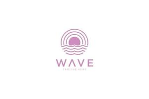 Abstract Vintage Circular Sun and Sea Wave Logo. Flat Vector Logo Design Template Element.